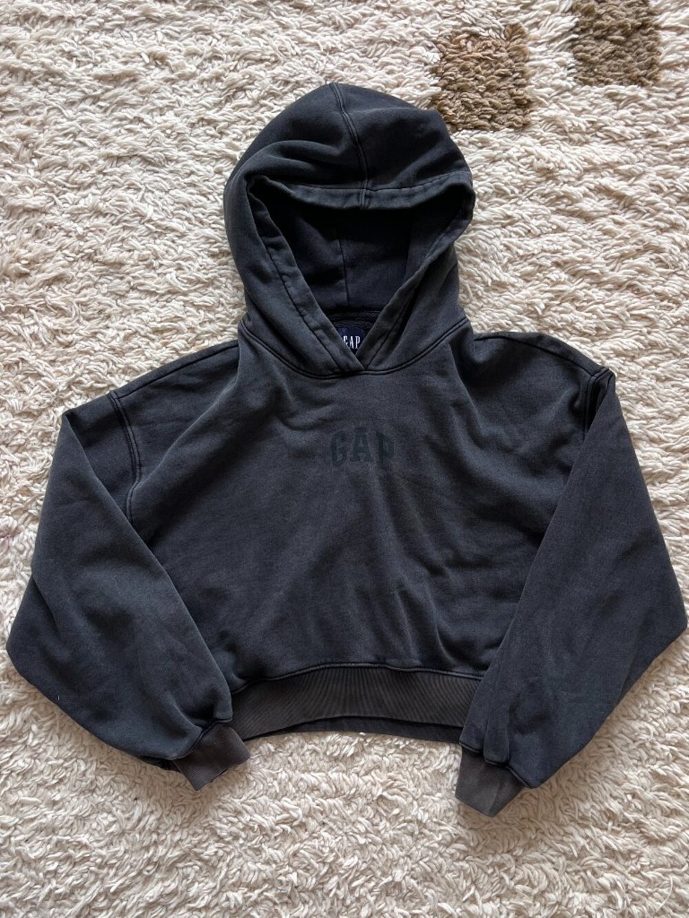 Gap Faded Black Cropped Logo Hoodie Size L